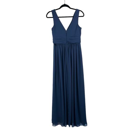 Dessy Collection Midnight Blue Sleeveless Draped Chiffon Maxi Dress 8/Small NWT - Picture 3 of 13